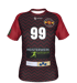 Rot-blau gestreiftes Trikot mit der Nummer 99, „SPONSORED“ und „spized“-Logo.