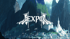 White "REXPO" logo with banner-like elements, centered over a dark, stylized landscape with mountains and water.