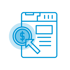 Blaues Linien-Icon einer Website mit Dollar-Münze und Mauszeiger auf schwarzem Hintergrund für Pay-per-Click oder E-Commerce.