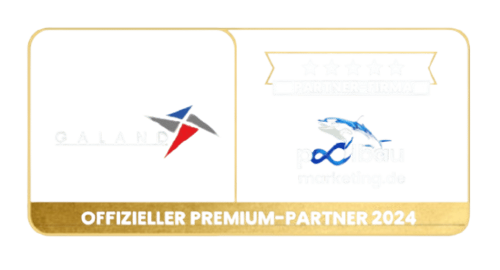 Offizieller Premium-Partner 2024: Paland und Poolbau Marketing Logos mit 5-Sterne-Bewertung.