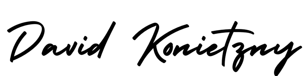 Schwarze, kursive Schrift auf grünem Hintergrund, die „David Konietzny“ liest.