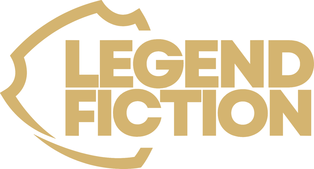 Orange "LEGEND FICTION" text with a stylized orange shield outline.