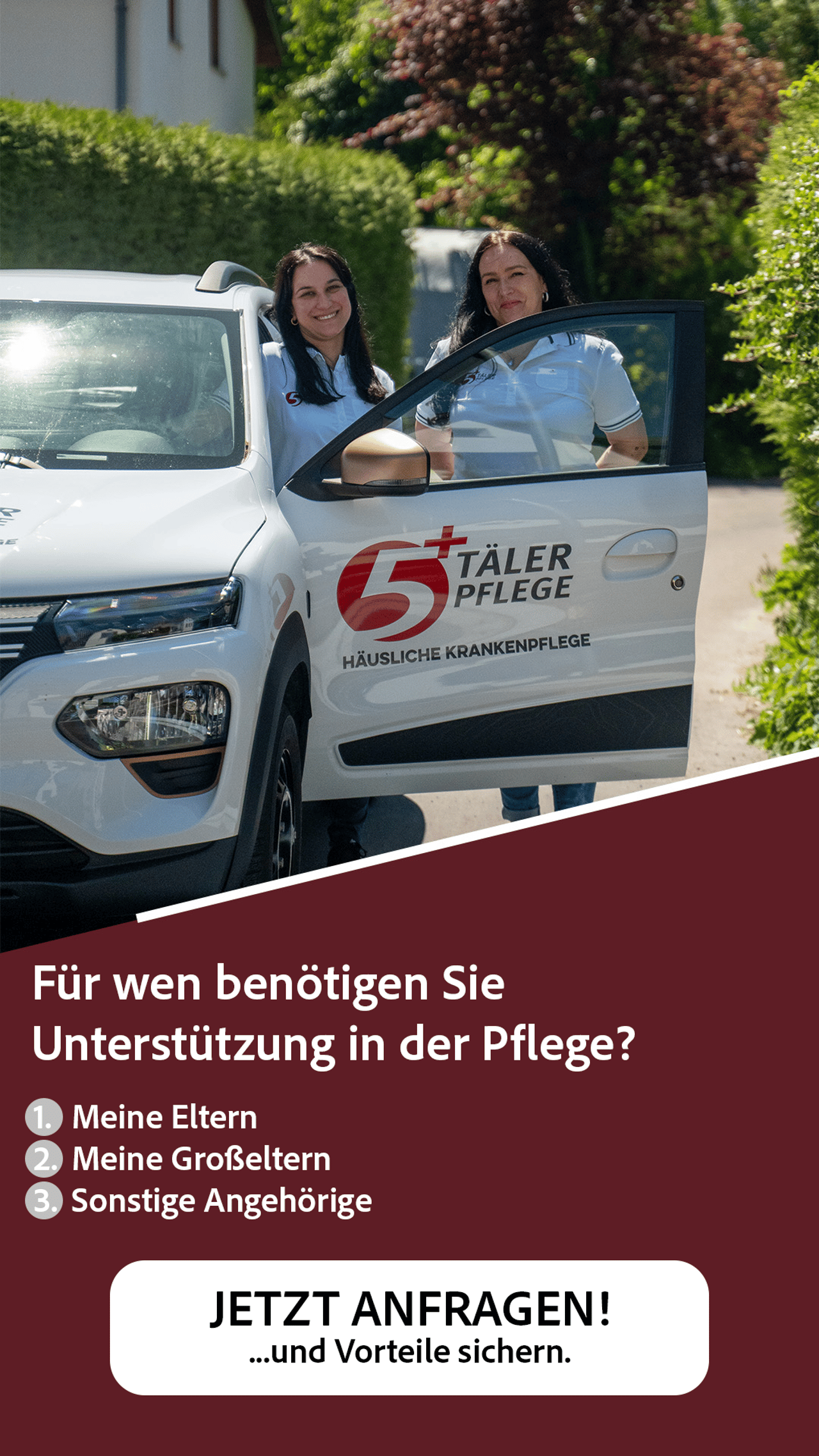 Anzeige der 5 Täler Pflege: Für wen benötigen Sie Unterstützung in der Pflege?