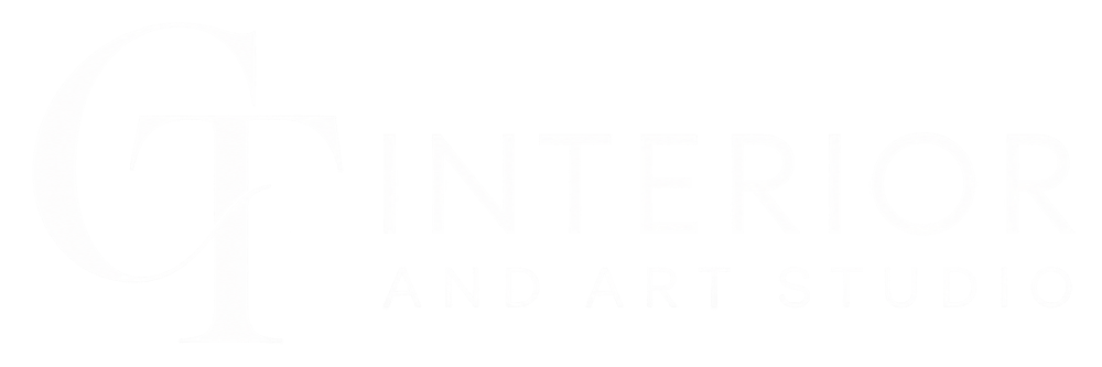 Weißes Logo CT Interior and Art Studio auf schwarzem Hintergrund.