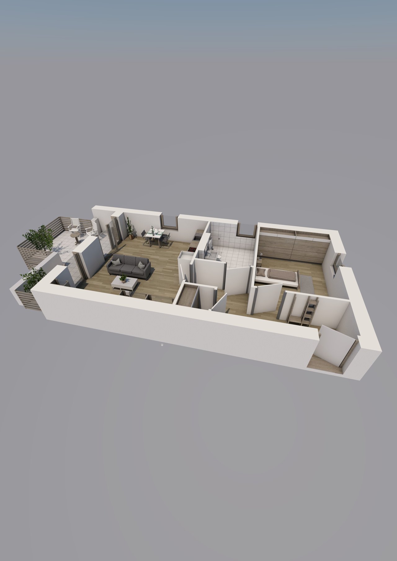 Grundriss Wohnung Typ E, 2 Zimmer
