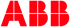 Rotes ABB Firmenlogo in fetten Buchstaben auf schwarzem Hintergrund.