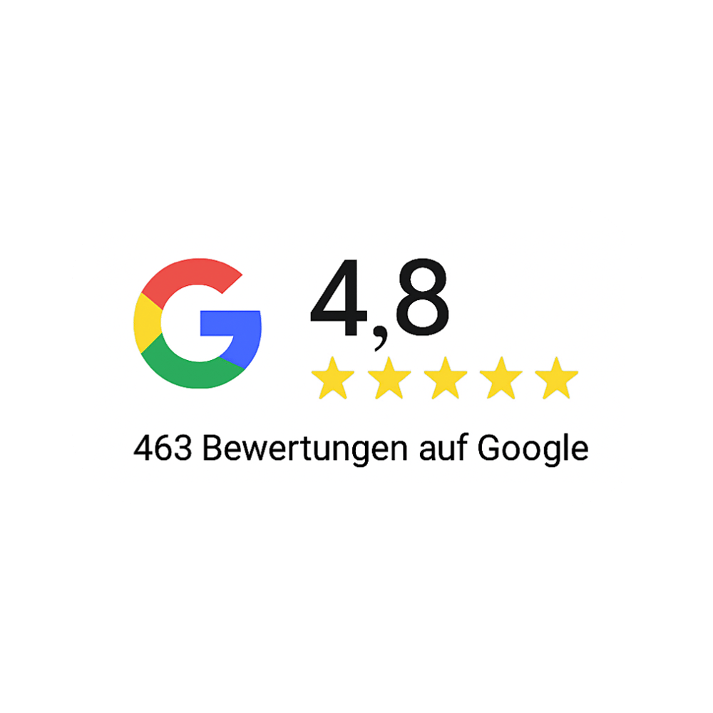 Google-Bewertung von 4,8 Sternen bei 463 Rezensionen.