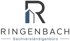 Logo Ringenbach Sachverständigenbüro mit stilisiertem Buchstaben R und Gebäude-Symbol auf schwarzem Hintergrund.