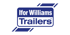 Ifor Williams Trailers Logo: Weißer Text auf blauem Schild mit diagonalen Streifen.