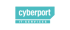 Türkisfarbenes Logo mit dem Wort "cyberport" und darunter "IT SERVICES" auf grünem Hintergrund.