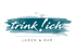 trink!ich Laden & Bar Logo auf blauem Pinselstrich.