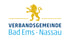 Logo der Verbandsgemeinde Bad Ems-Nassau mit goldenem Löwen und blauem Schriftzug.