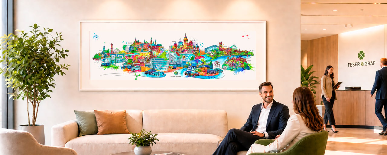 Feser & Graf Empfangsbereich mit Kunstwerk