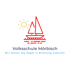 Rotes Segelboot auf Wellen mit Sonne, darunter "Volksschule Mörbisch" und "Wir setzen die Segel in Richtung Zukunft!".
