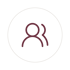 Dunkelrotes Linien-Icon von zwei Personen-Silhouetten in einem Kreis auf schwarzem Hintergrund.