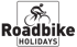 Schwarzes Logo mit Radfahrer über dem Text "Roadbike HOLIDAYS" auf grünem Hintergrund.