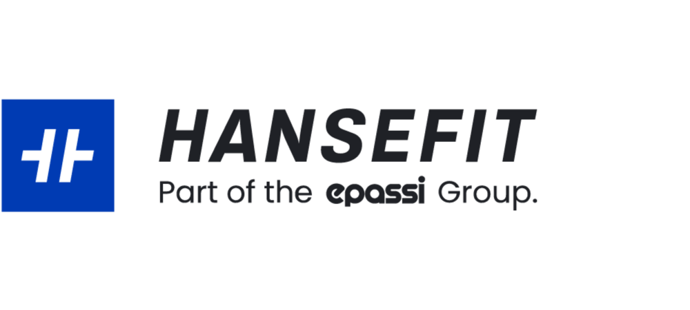 Hansefit Logo mit dem Text „Part of the epassi Group“ neben einem blauen Quadrat mit weißem H-Symbol.