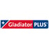 Gladiator PLUS Logo: Rotes und blaues Rechteck mit weißer Schrift "Gladiator PLUS" und weißem Kreuz.