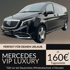 Schwarzer Mercedes-Benz VIP Luxury Minivan; Text: "PERFEKT FÜR DEN URLAUB", "ab 100€ Tagesmiete"