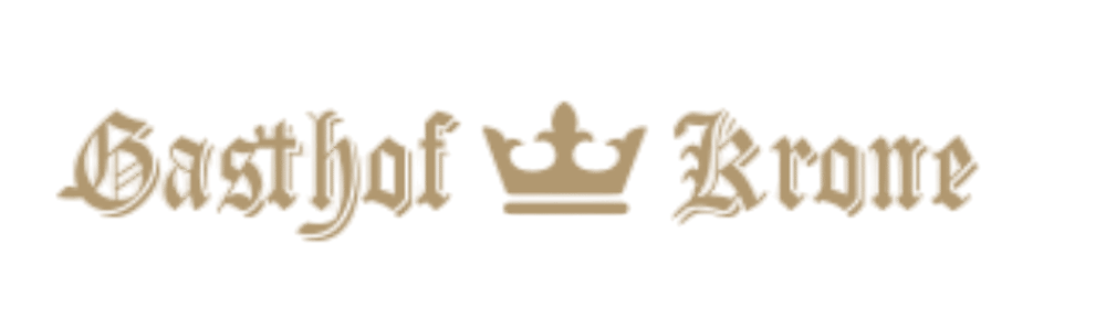Schriftzug "Gasthof Krone" in goldener Fraktur-Schrift, mit einer Krone zwischen den Wörtern.