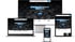 Website-Design auf Laptop, Tablet, Smartphone und Desktop-Monitor mit schwarzem Reifenstapel-Hintergrund.