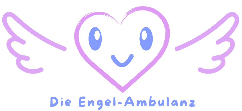 Lila Herz mit blauen Augen, lächelndem Mund und zwei Flügeln. Das Logo der Engel-Ambulanz. Dem sozialen Betreuungsdienst.