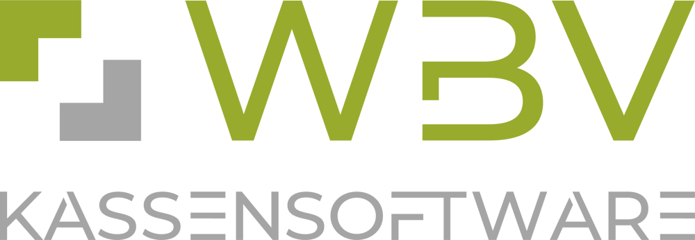 WBV Kassensoftware Logo mit grünem Schriftzug und abstraktem Treppensymbol auf schwarzem Hintergrund.