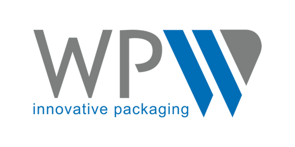 WPW Logo mit "innovative packaging" in Blau und Grau auf dunklem Hintergrund.
