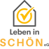 Logo: Weißes Haus mit gelbem Haken und Text "Leben in SCHÖN eG"