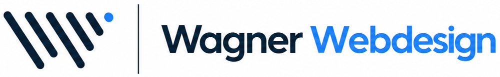 Wagner Webdesign logo with dark blue parallel lines and a blue dot, separated by a vertical bar.