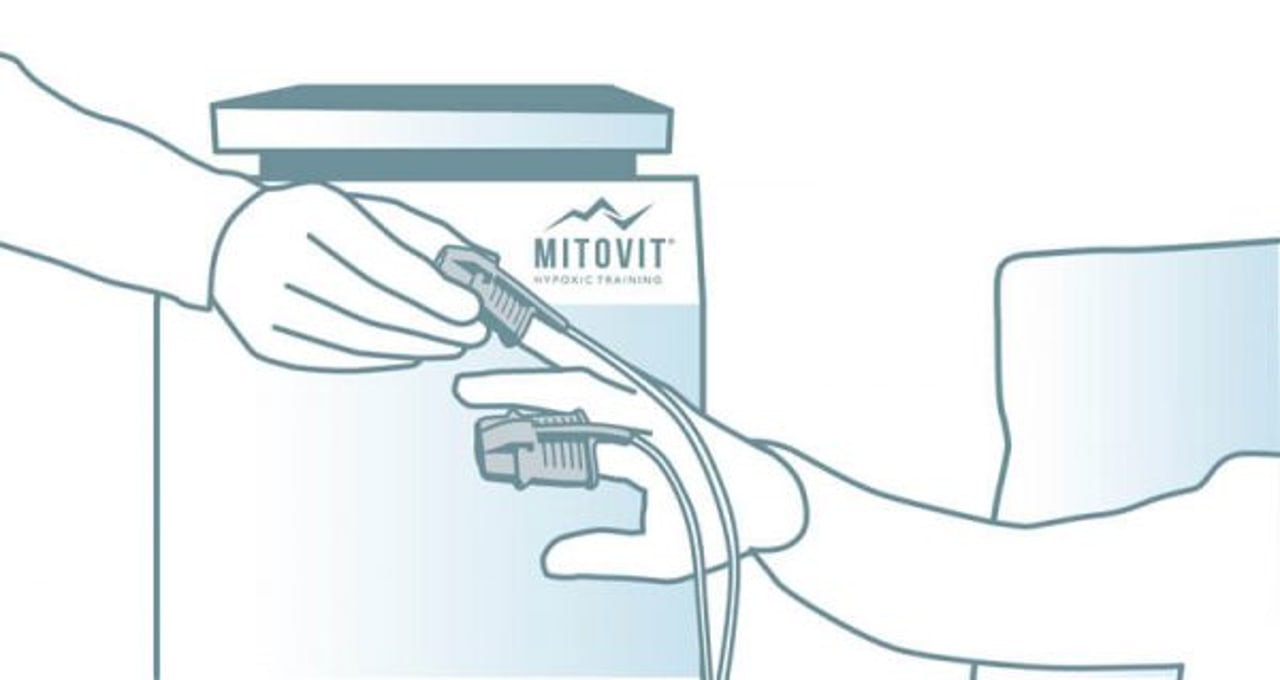 MITOVIT-Gerät mit Pulsoxymeter am Finger