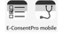 App-Symbole: eine Checkliste mit Häkchen und ein Stethoskop. Text: E-ConsentPro mobile.