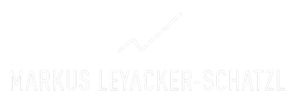 Markus Leyacker-Schatzl Logo mit einer weißen Linie, die einen aufsteigenden Graph darstellt.