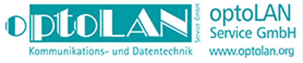 Logo von optoLAN Service GmbH mit dem Slogan "Kommunikations- und Datentechnik" und der Website www.optolan.org.