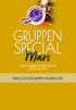 Goldfarbener Flyer mit „Gruppen Special Mars“, „Rollercoaster Restaurant Dresden“ Logo und Hinweis auf Preise ab 4 Personen.