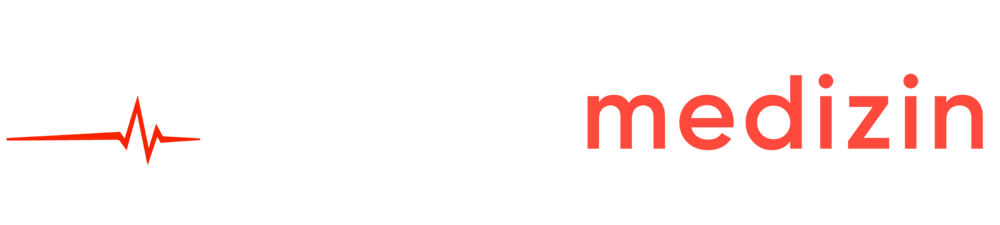 Logo von offshoremedizin mit einem Segelboot, einer roten EKG-Linie und Wellen in einem Kreis auf schwarzem Hintergrund.