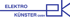 Blue text "ELEKTRO KÜNSTER GmbH" with a blue line extending right into a geometric "K" shape.