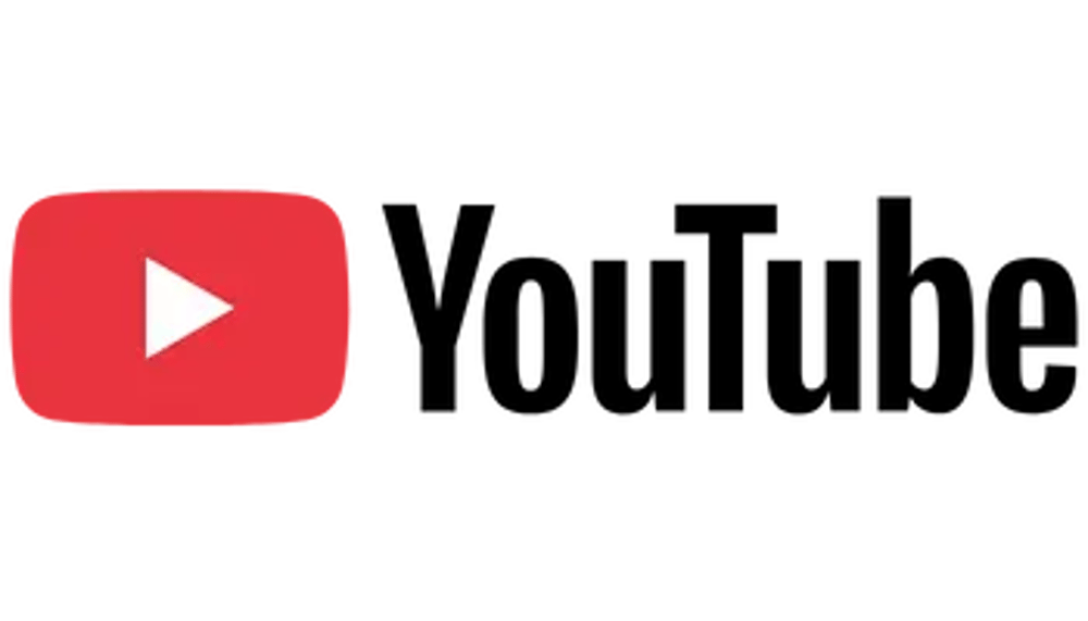 Red YouTube logo with a white triangle and black text "YouTube".
