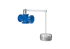 Blaues Flanschventil mit einem langen Metallarm, der an einen zylindrischen Schwimmer angeschlossen ist.