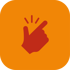 Rote Hand schnippt mit den Fingern auf orangefarbenem Hintergrund.