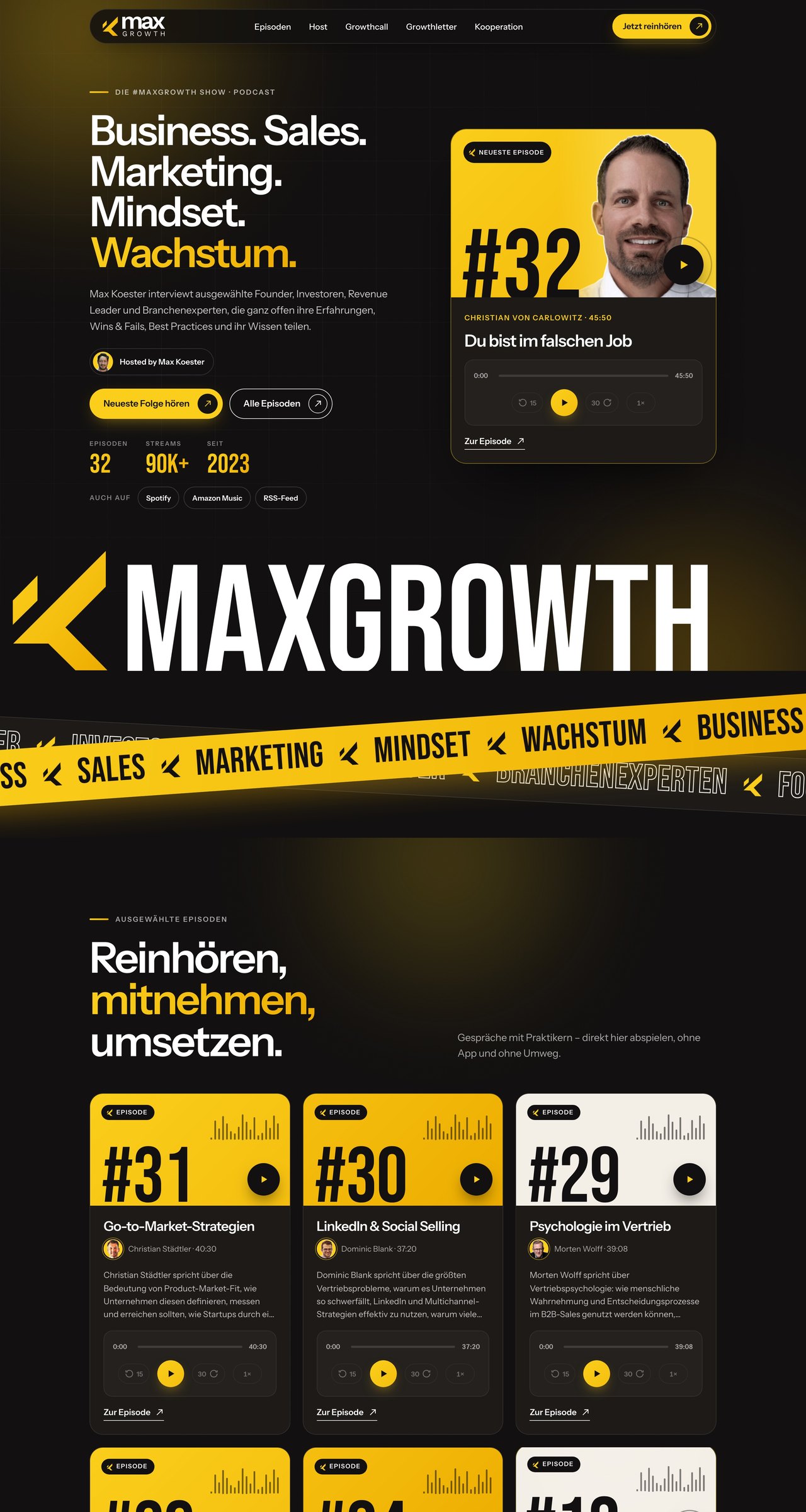 #maxgrowth Show website, first three screens