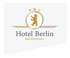 Logo des Hotel Berlin in Bad Bevensen mit Berliner Bär, drei Sternen und gold-roten Zierlinien auf weißem Grund.