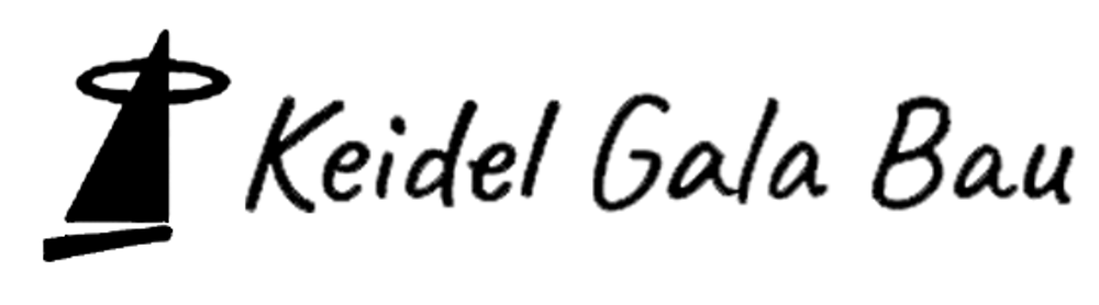 Logo von Keidel Gala Bau mit einem stilisierten Baum links und schwarzem Text auf grünem Hintergrund.