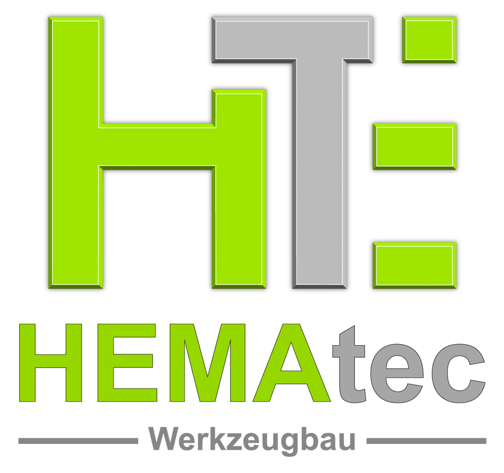 Logo von HEMAtec Werkzeugbau mit großen Buchstaben "HT" in Limettengrün und Grau.