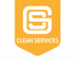 Gelbes Schild-Logo mit weißen Buchstaben "CS" und dem Text "CLEAN SERVICES" darunter.