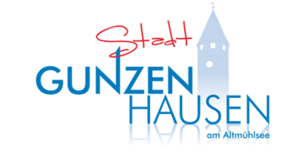 "Stadt Gunzenhausen" Logo mit blauem Schriftzug und hellem Turmsymbol.