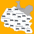 Karte des Landkreises Osnabrück mit Orten wie Bohmte, Stemwede, Bad Essen, mit Bettsymbolen für Unterkünfte.