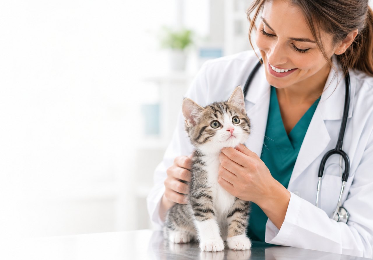 Tierärztin mit Kitten in der Praxis