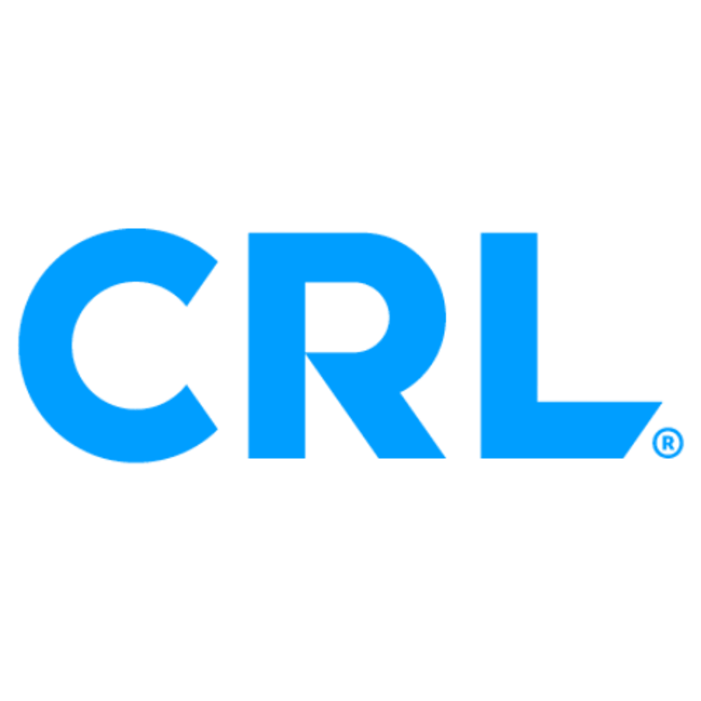 Blaues CRL-Logo auf dunkelgrünem Hintergrund.