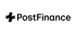 Schwarzes PostFinance-Logo mit einem Kreuz-Symbol links neben dem Text.